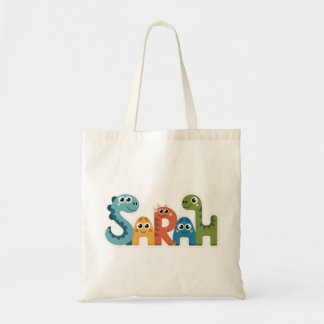 Tote Bag Sarah Dinosaur Nom Cute Dino Lettres Design