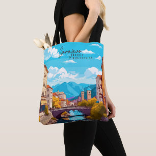 Tote Bag Sarajevo Bosnie Art Vintage Illustration de voyage