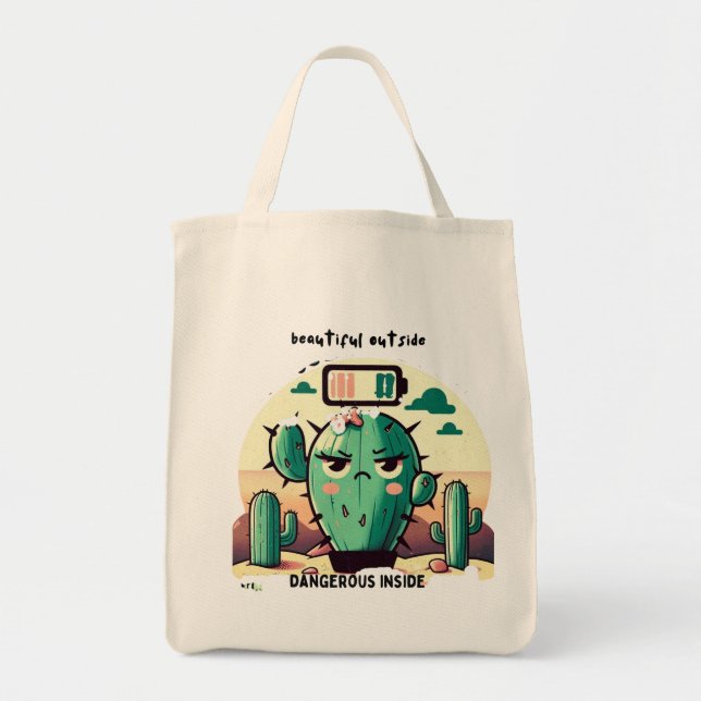 Tote Bag Sarcastic Cactus with Low Battery (Devant)