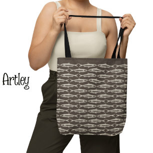 Tote Bag Sardine Brown Art Motif Dessins de poissons
