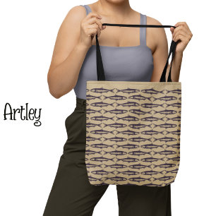 Tote Bag Sardine naturelle Art Motif Dessins de poissons