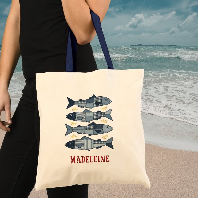 Tote Bag Sardines de style patchwork thème de la plage côti (Créateur téléchargé)