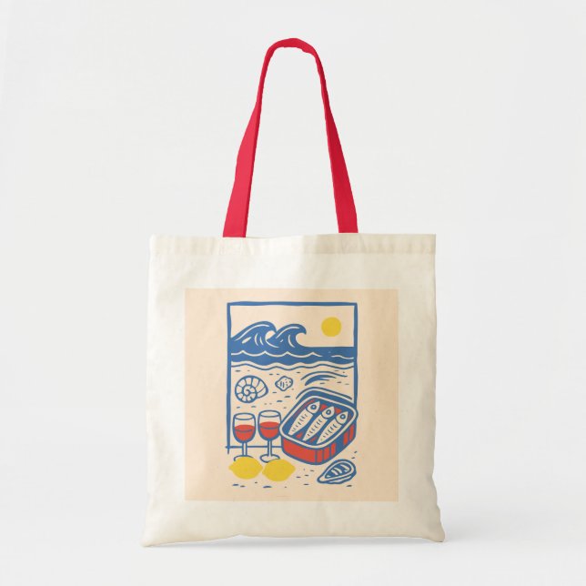 Tote Bag Sardines et Vin à la Plage  (Devant)
