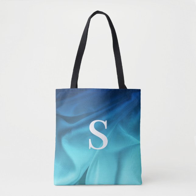 Tote Bag Satin bleu monogramme (Devant)