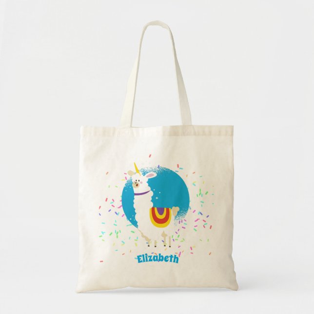 Tote Bag Saupoudrer Llama Unicorn Girls mignon Cadeaux Nomm (Devant)