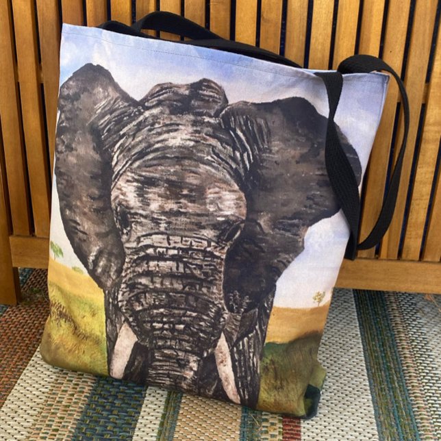 Tote Bag Sauvez les éléphants Peinture animale africaine (Créateur téléchargé)