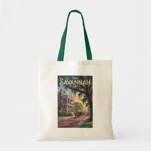 Tote Bag Savannah Georgia Horse Carriage Illustration Retro