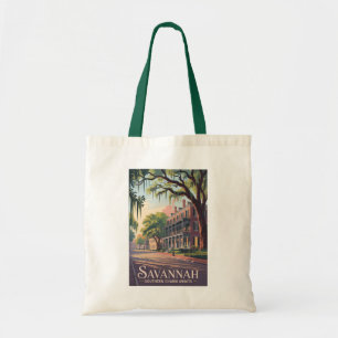 Tote Bag Savannah Géorgie Illustration Voyage Art Vintage