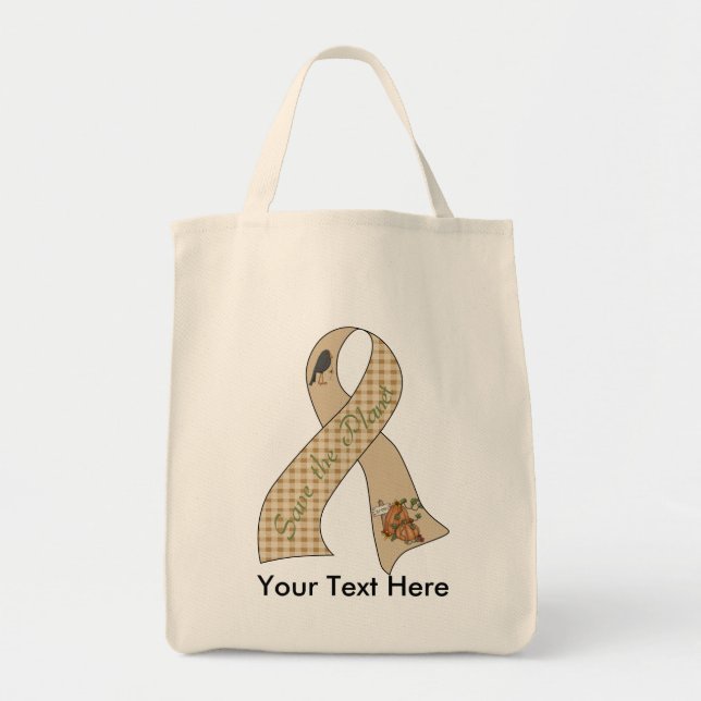 Tote Bag Save Planet Ribbon : Autumn Fields Grocery Fourre- (Devant)