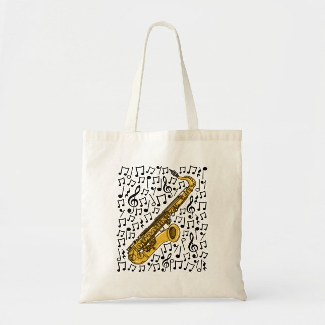 Tote Bag Saxophone Musical Notes, Saxophoniste professeur d (Devant)