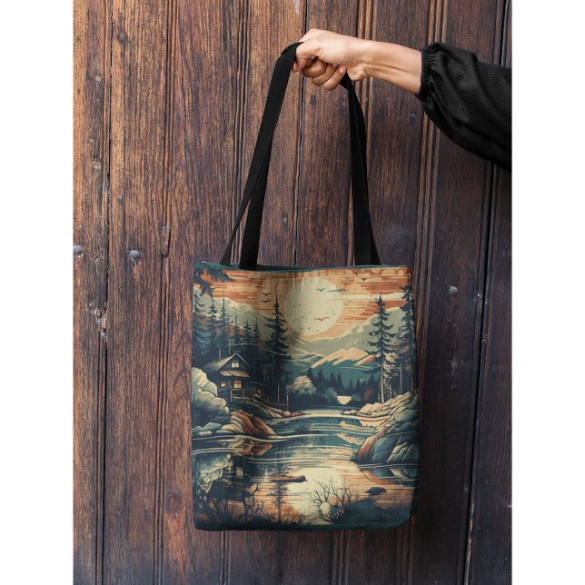 Tote Bag Scandinave Rétro Maison de montagne (Créateur téléchargé)
