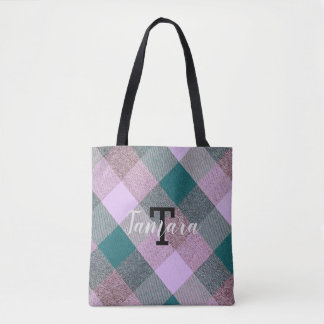 Tote Bag Scandinavie Teal Rose Vichy Monogrammé Nom
