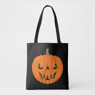 Tote Bag Scary Jack-o'-Lantern Halloween Design
