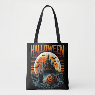 Tote Bag Scary Lune Haunlit Château Grim Reaper Halloween
