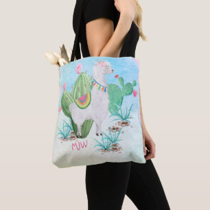 Tote Bag Scène aquarelle de lama mignon personnalisée pour