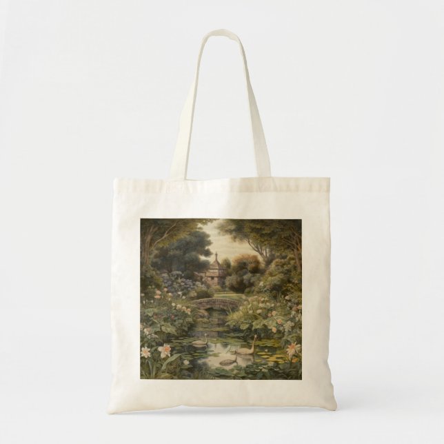 Tote Bag Scène botanique de cygnes dans un jardin anglais (Devant)