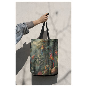 Tote Bag Scène botanique de perroquets et ananas