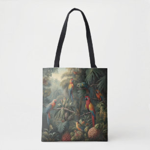 Tote Bag Scène botanique de perroquets et ananas