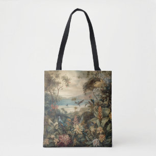 Tote Bag Scène botanique vintage oiseaux fleurs au paradis