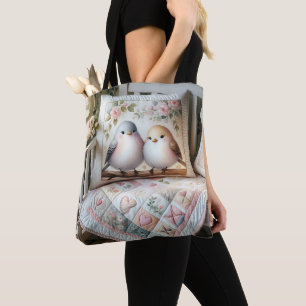 Tote Bag Scène de courtepointe florale d'amour cottagecore