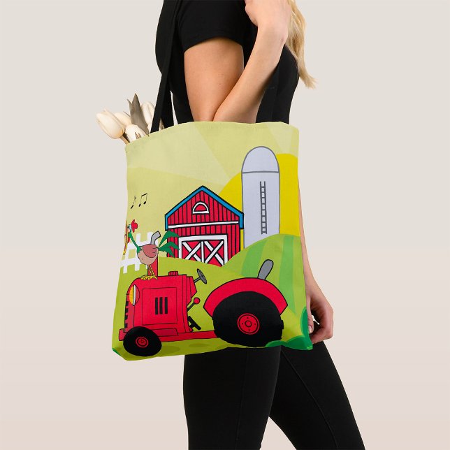 Tote Bag Scène de ferme avec coq chantant sur tracteur (Créateur téléchargé)