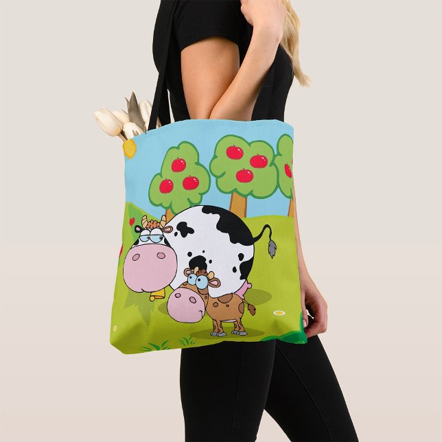 Tote Bag Scène de ferme avec vache et veau (Créateur téléchargé)