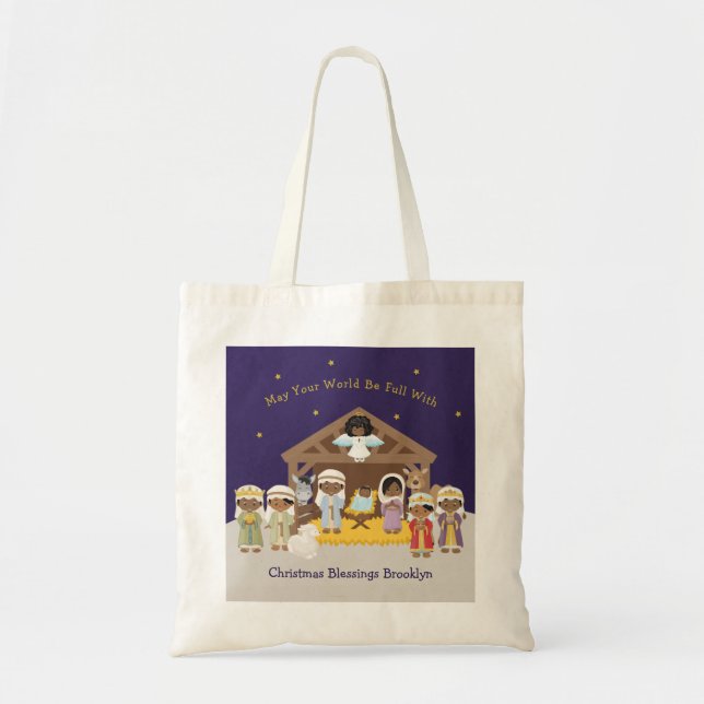 Tote Bag Scène de la Nativité noire (Devant)