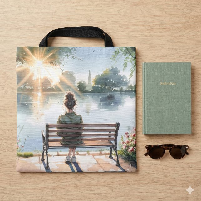 Tote Bag Scène de lac aux reflets du coucher de soleil (Sunset Reflections Lake Scene Tote Bag)