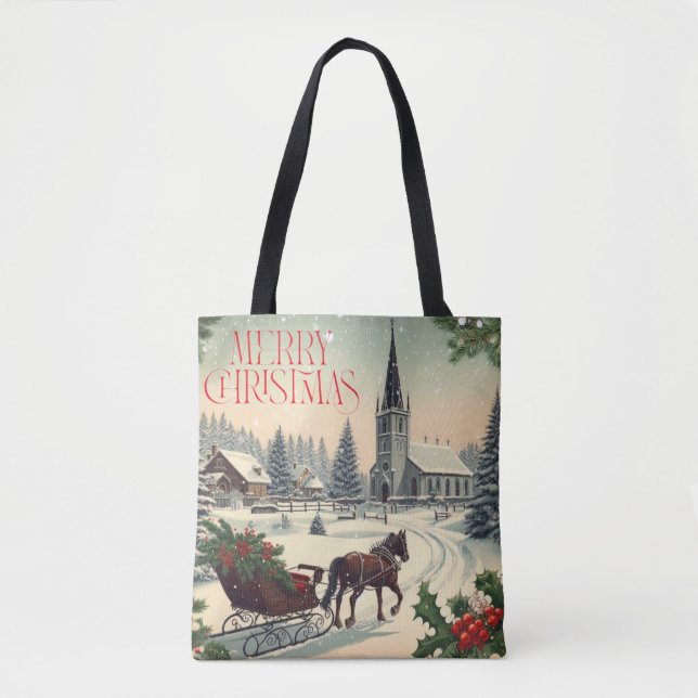 Tote Bag Scène de Noël classique/Vintage (Devant)