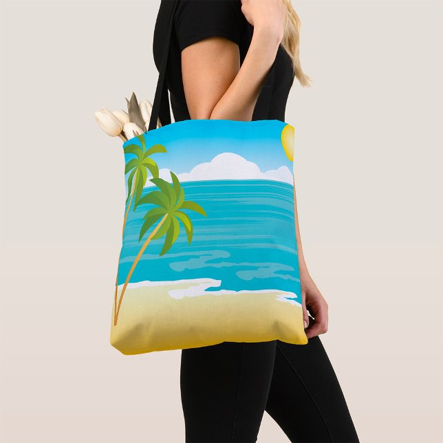 Tote Bag Scène De Plage De Palm Tree (Créateur téléchargé)