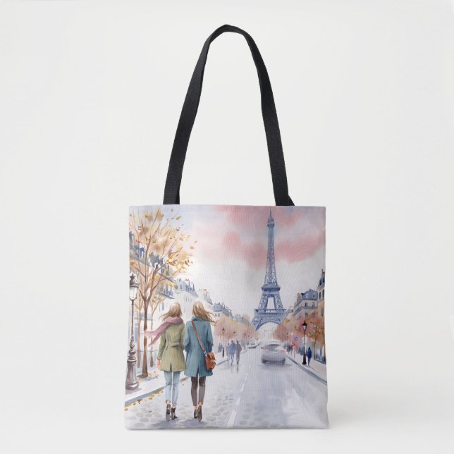 Tote Bag Scène de rue romantique de Paris en impression (Devant)