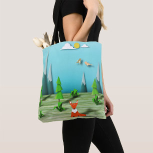Tote Bag Scène forestière d'Origami avec les montagnes et l