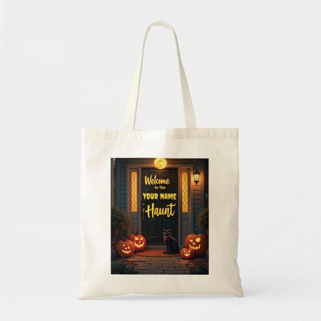 Tote Bag Scène Maison hantée Personnalisée Halloween Fourre (Devant)