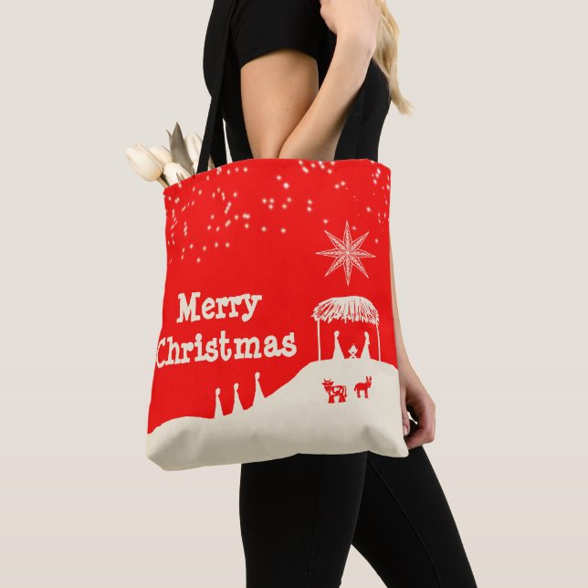 Tote Bag Scène minimaliste de la Nativité de Noël Joyeux (De près)