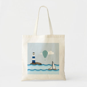 Tote Bag Scène nautique avec phare et voilier