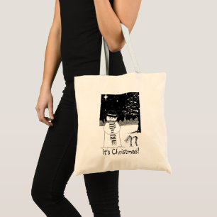 Tote Bag scène noire et blanche de neige de bonhomme de