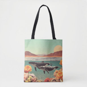 Tote Bag Scène Océanique Surréelle Avec Baleines Et Corail