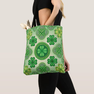 TOTE BAG SCÈNES THÉMATIQUES IRLANDAISES CELTIQUES VERT ET O