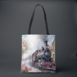 Tote Bag Scenic Landscape a Victorian Train<br><div class="desc">A lovely landscape with a Victorian train outside a train station</div>