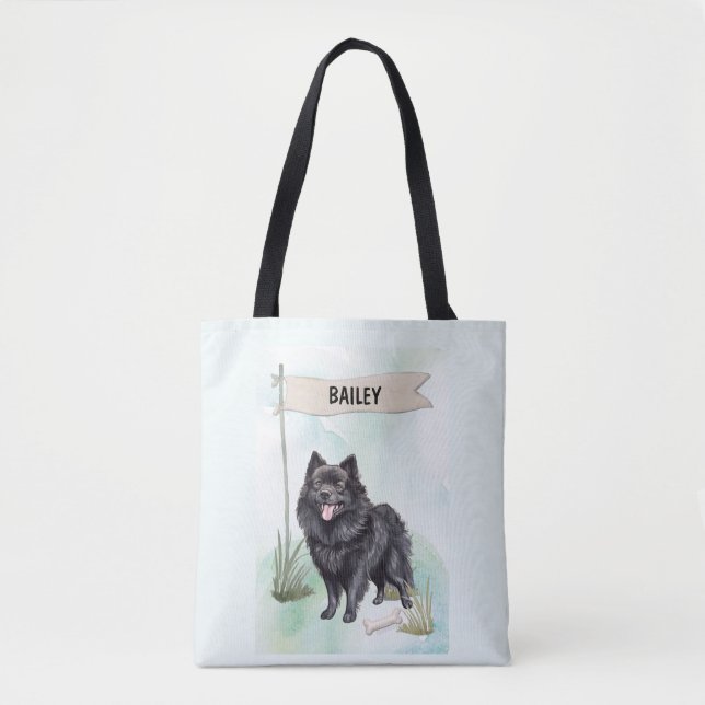 Tote Bag Schipperke Watercolor Personalized Dog (Devant)