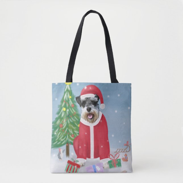 Tote Bag Schnauzer Chien à Noël de neige (Devant)