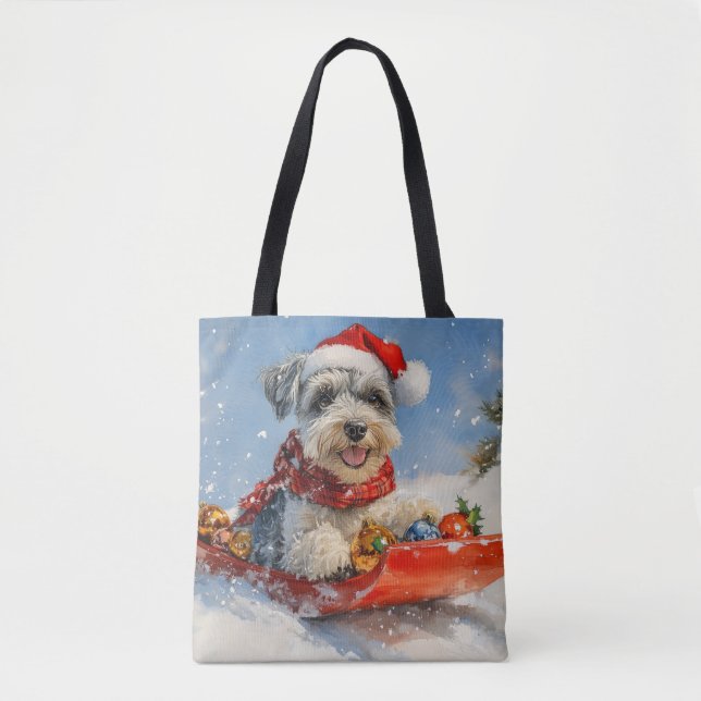 Tote Bag Schnauzer Chien dans la corniche Laissez-le neiger (Devant)