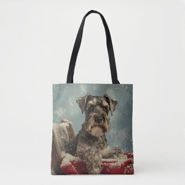 Tote Bag Schnauzer Chien Festif de Noël (Devant)
