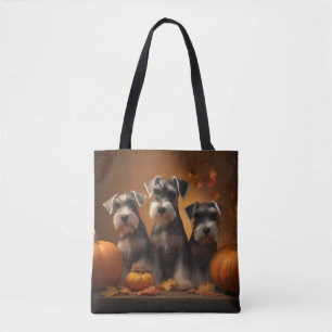 Tote Bag Schnauzer Chiot Automne Citrouille de plaisir