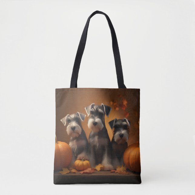 Tote Bag Schnauzer Chiot Automne Citrouille de plaisir (Devant)