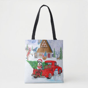 Tote Bag Schnauzer Livraison de Noël Camion neige