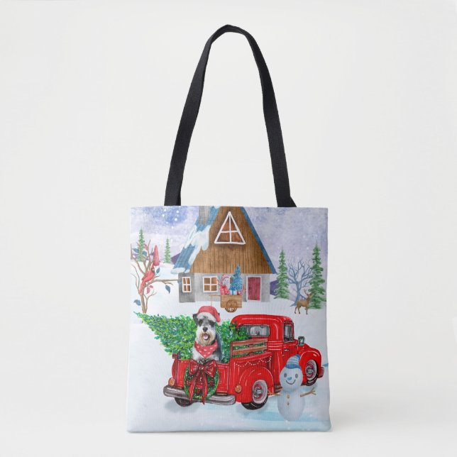 Tote Bag Schnauzer Livraison de Noël Camion neige (Devant)