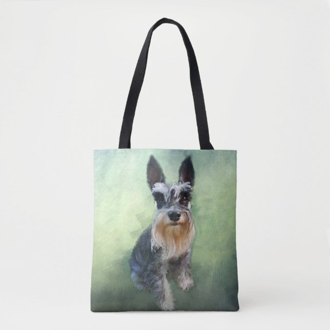 Tote Bag Schnauzer Miniature Dog Eau Couleur Art Peinture (Devant)