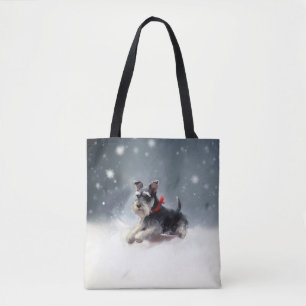 Tote Bag Schnauzer miniature neige de Noël hiver