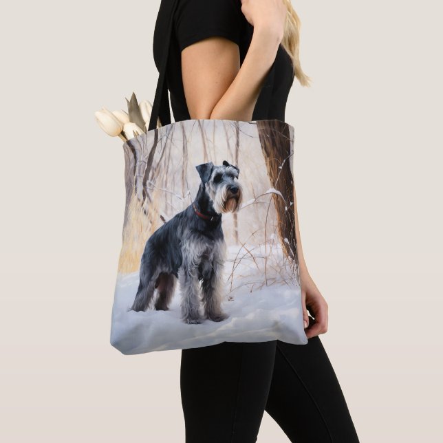 Tote Bag Schnauzer Qu'il neige Noël (De près)